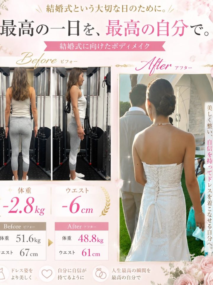体重-2.8kg ウエスト-6cm 特別な日のために最高の自分でのビフォーアフター
